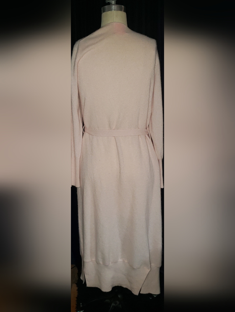 Preowned Full Length 100% Cashmere Light Pink Pockets Belt Duster Cardigan